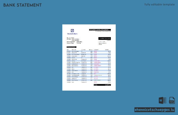 Deutsche Bank Kontoauszug – einfach auszufüllen im Excel- und PDF-Format (Beispielvorschau)